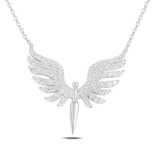Minimal Zirkon Taşlı Melek Gümüş Kolye