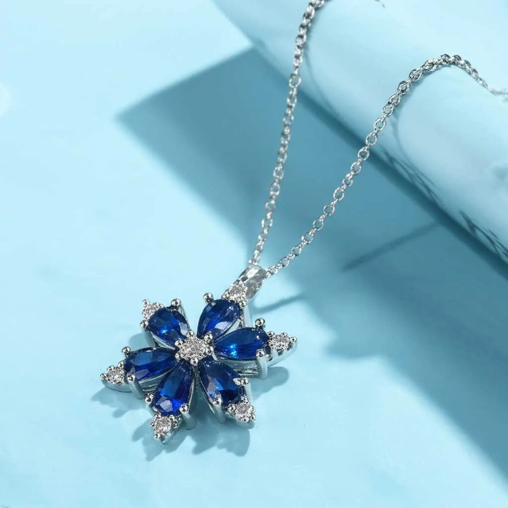Lotus Çiçeği Safir Zirkon Taşlı Gümüş Kolye