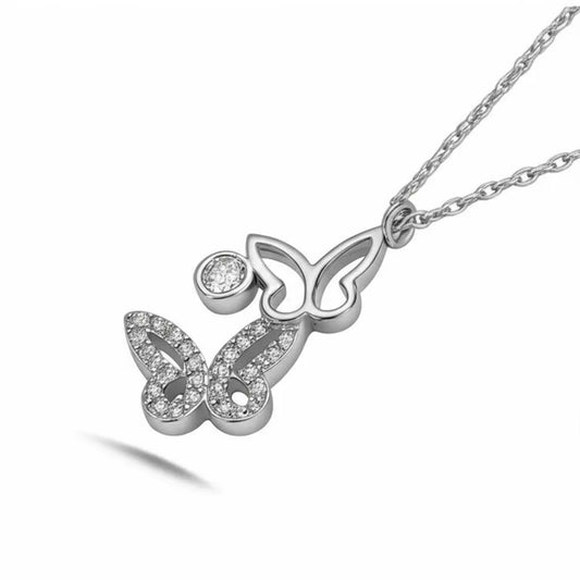 Minimal Kelebek Zirkon Taşlı Gümüş Kolye