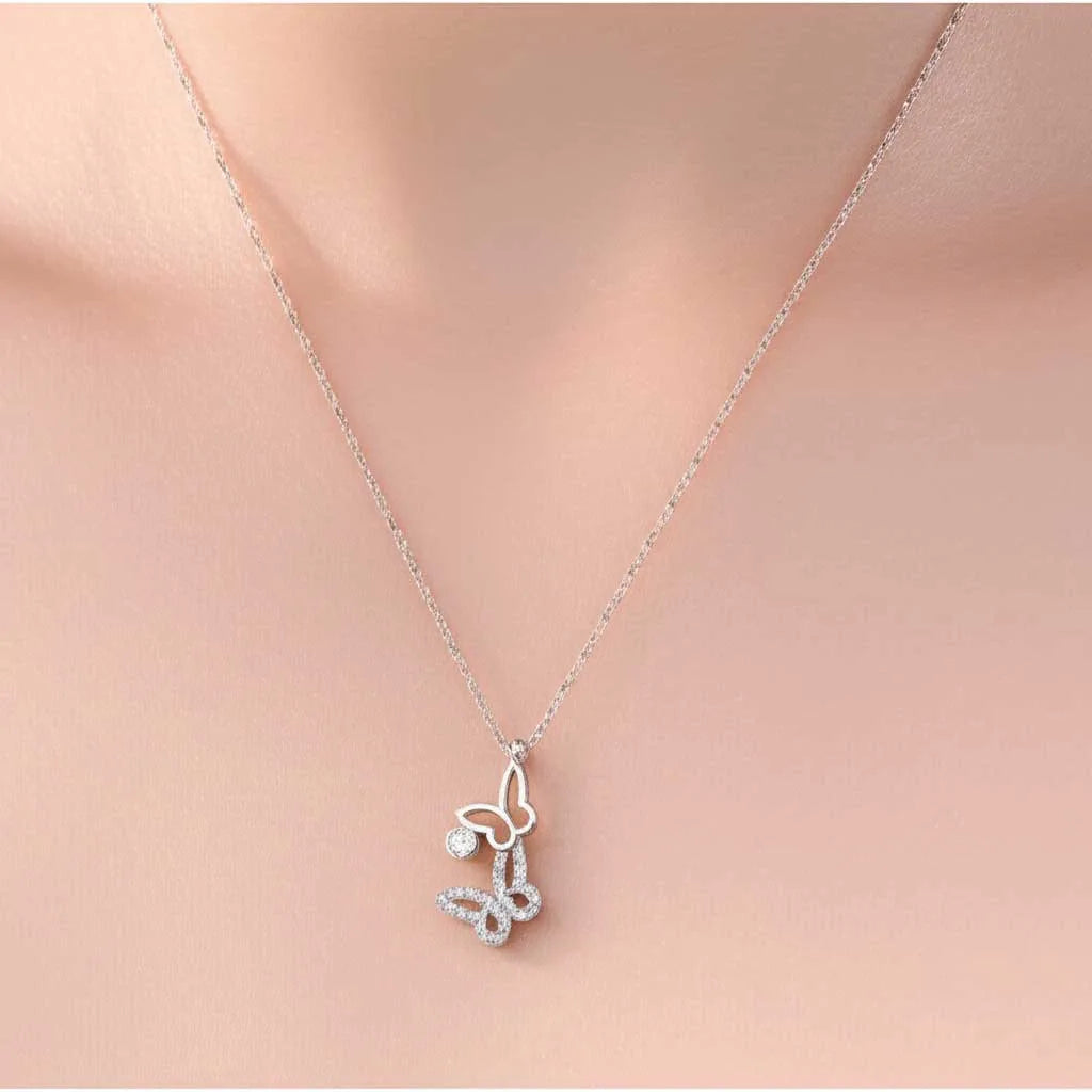 Minimal Kelebek Zirkon Taşlı Gümüş Kolye