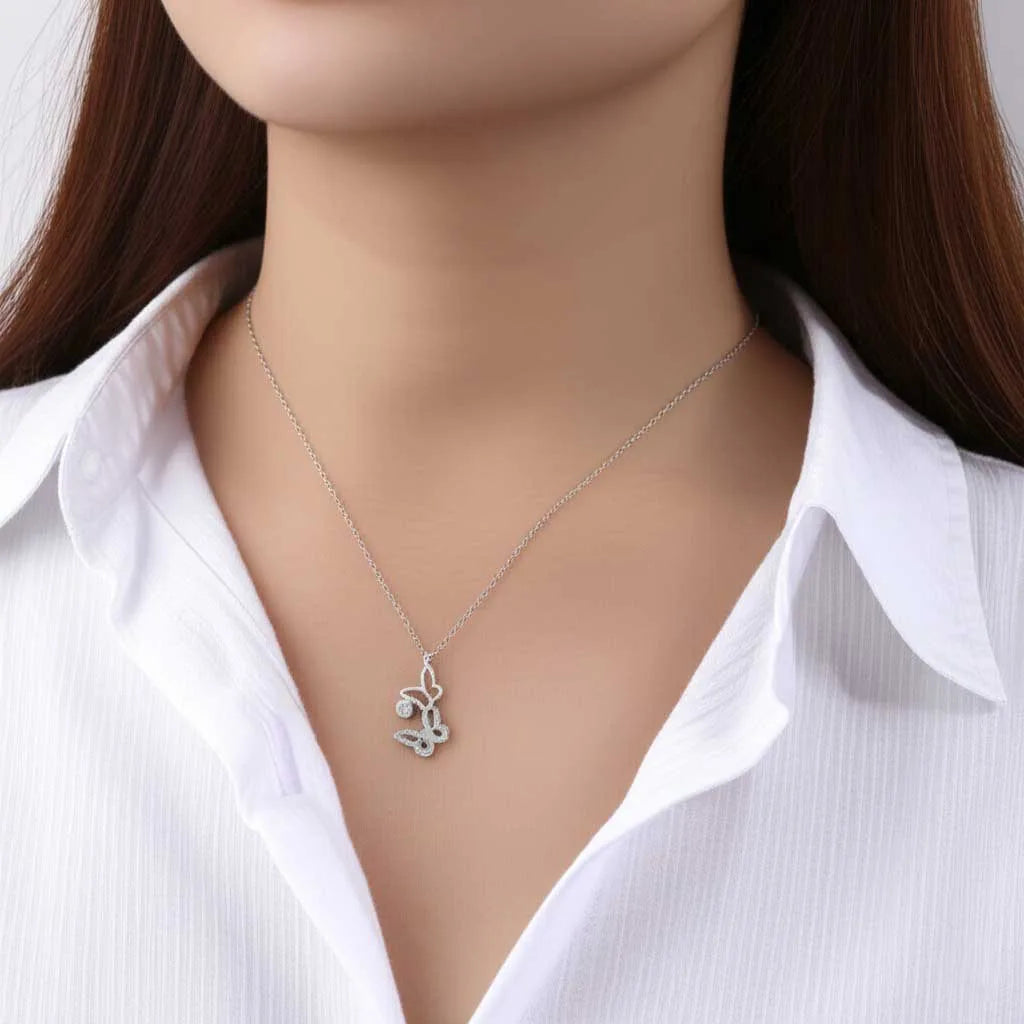 Minimal Kelebek Zirkon Taşlı Gümüş Kolye