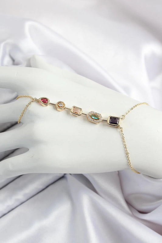 Renkli Zirkon Taşlı Y Model Gold Renk Kadın Şahmeran