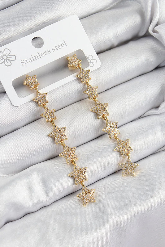 Zirkon Taşlı Sallantılı Yıldız Model Gold Renk Kadın Küpe