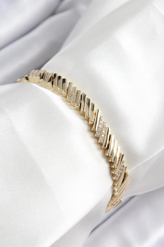 Xuping Zirkon Taşlı Blok Model Gold Renk Kadın Bileklik