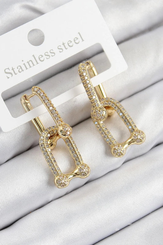 Zirkon Taşlı Gold Renk Kadın Küpe