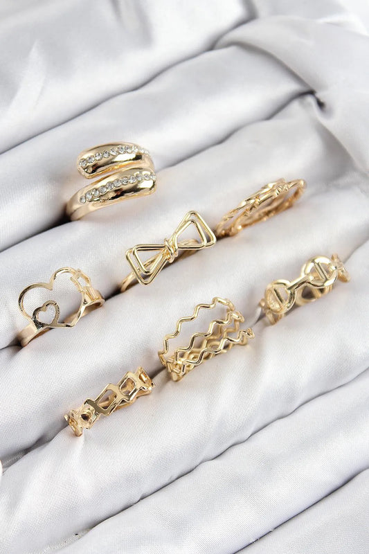 Zirkon Taşlı Gold Renk 7'li Kadın Yüzük Kombin Set