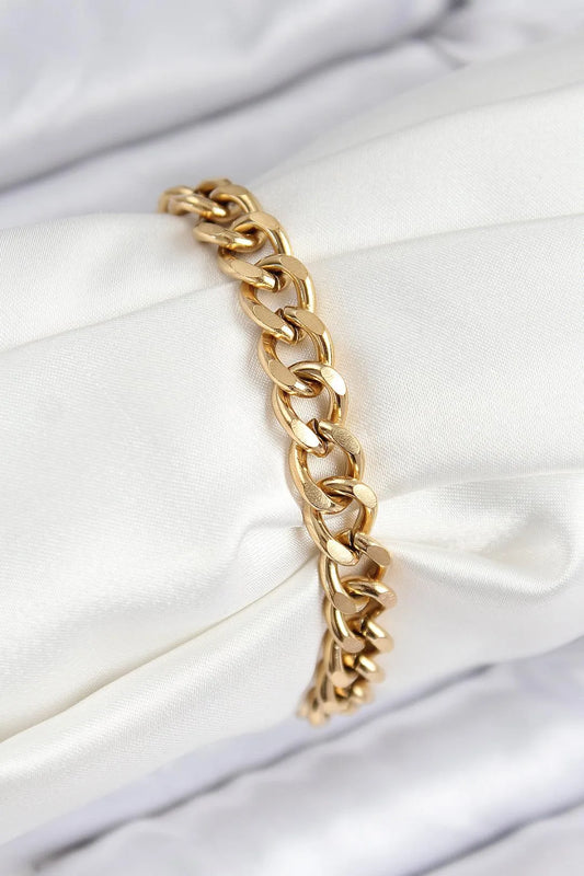 316L Çelik Basic Zincir Model Gold Renk Kadın Bileklik