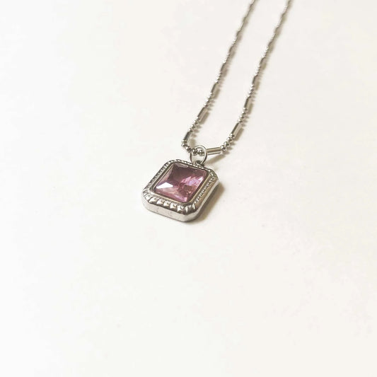 Pembe Taşlı Gümüş Renkli Kolye